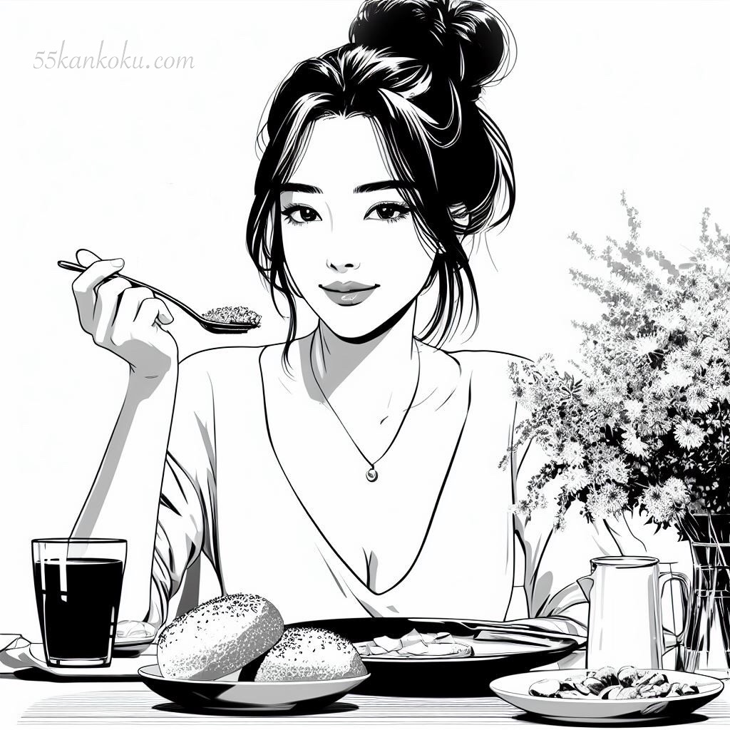 韓国語の単語、名詞の「아침밥 / 朝ご飯」のイメージ画像